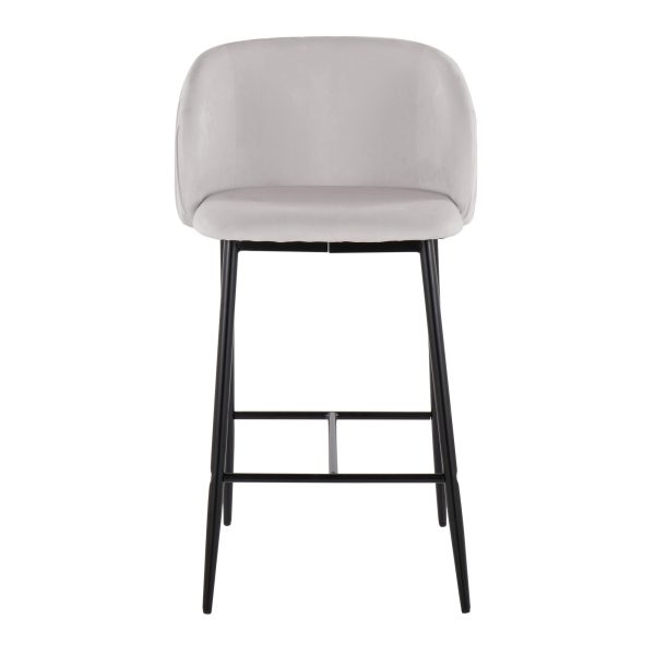 Fran Pleated Black Metal Silver Velvet Contemporary Counter Stools Set of 2 6