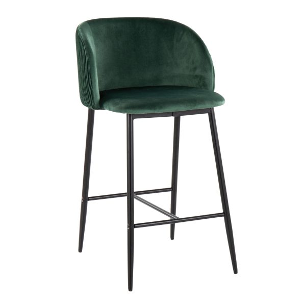 Fran Pleated Green Velvet Black Metal Contemporary Counter Stools Set of 2 2