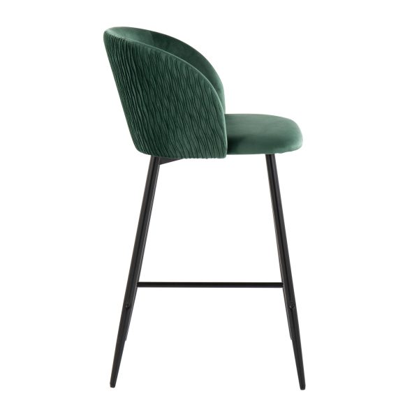 Fran Pleated Green Velvet Black Metal Contemporary Counter Stools Set of 2 3