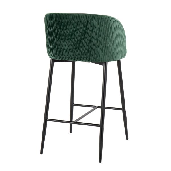Fran Pleated Green Velvet Black Metal Contemporary Counter Stools Set of 2 4