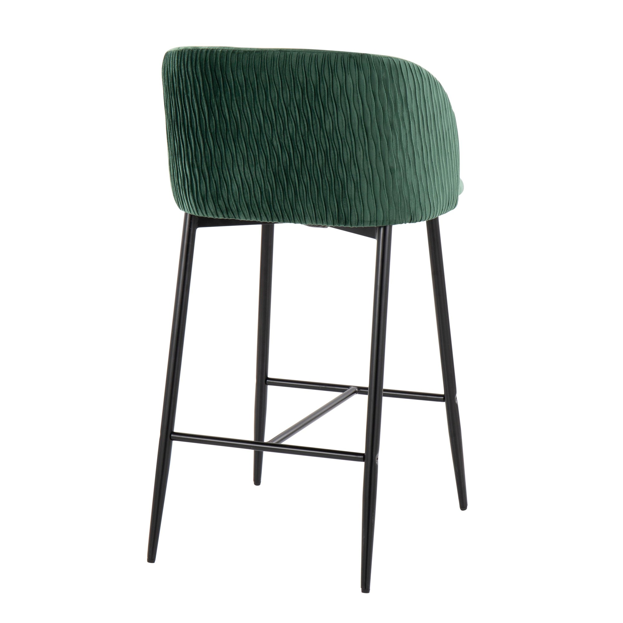 Fran Pleated Green Velvet Black Metal Contemporary Counter Stools (Set of 2) 5 Fran Pleated Green Velvet Black Metal Contemporary Counter Stools (Set of 2) - Image 5