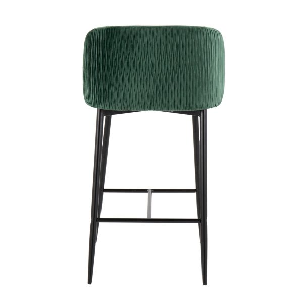 Fran Pleated Green Velvet Black Metal Contemporary Counter Stools Set of 2 5