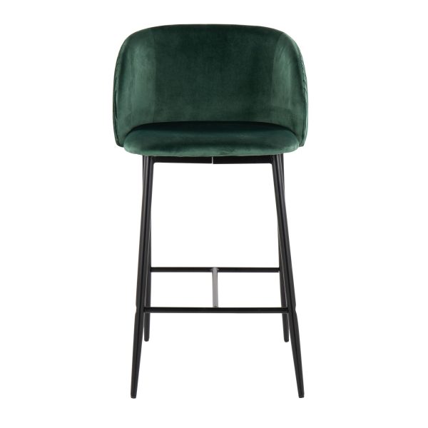 Fran Pleated Green Velvet Black Metal Contemporary Counter Stools Set of 2 6