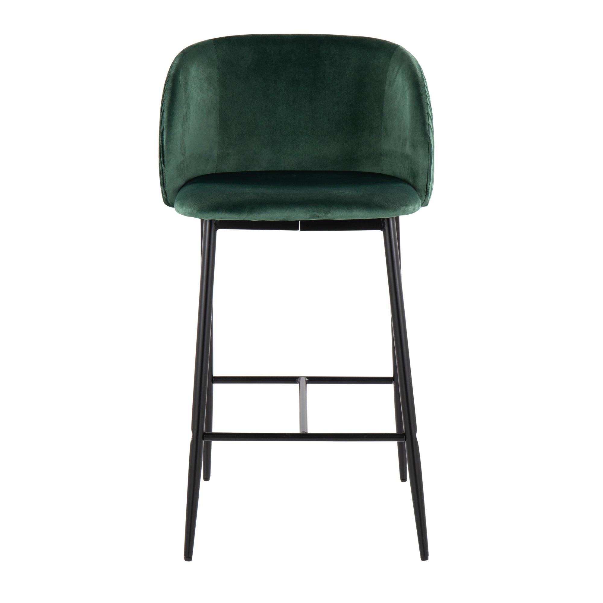 Fran Pleated Green Velvet Black Metal Contemporary Counter Stools (Set of 2) 7 Fran Pleated Green Velvet Black Metal Contemporary Counter Stools (Set of 2) - Image 7