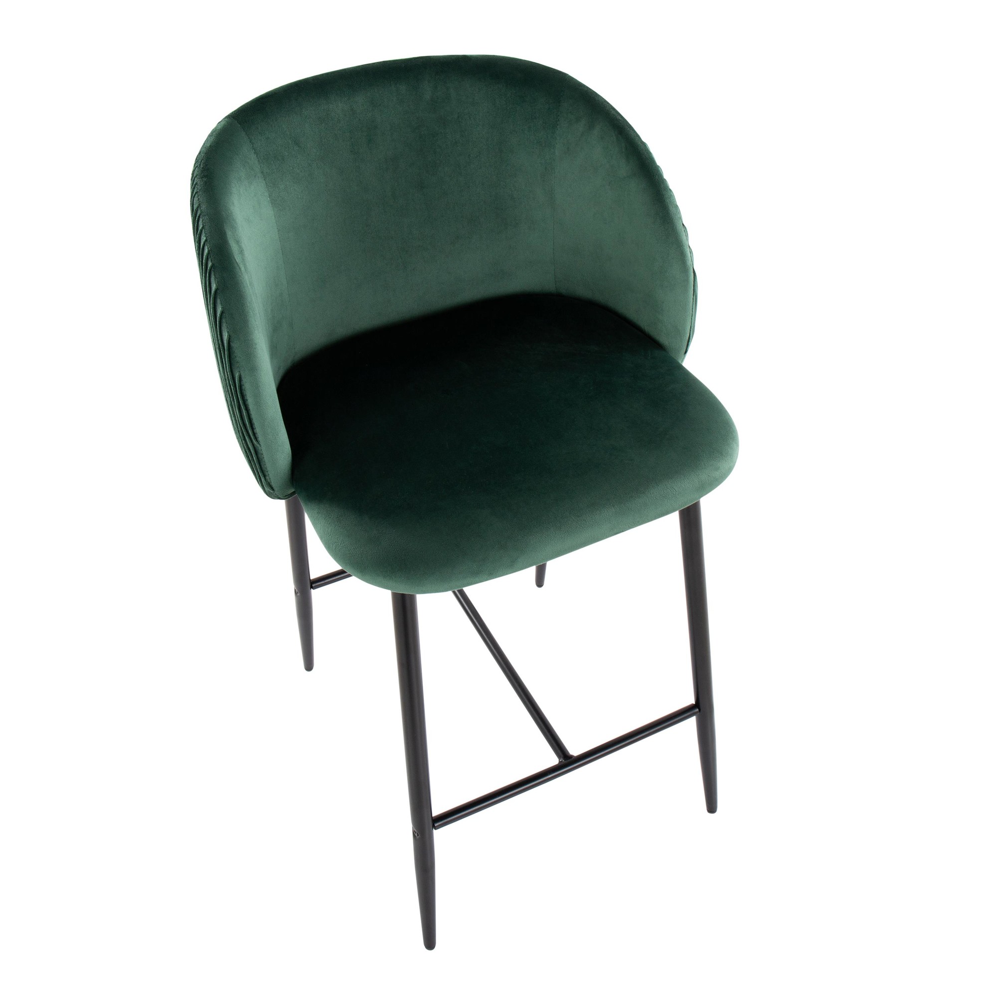 Fran Pleated Green Velvet Black Metal Contemporary Counter Stools (Set of 2) 8 Fran Pleated Green Velvet Black Metal Contemporary Counter Stools (Set of 2) - Image 8