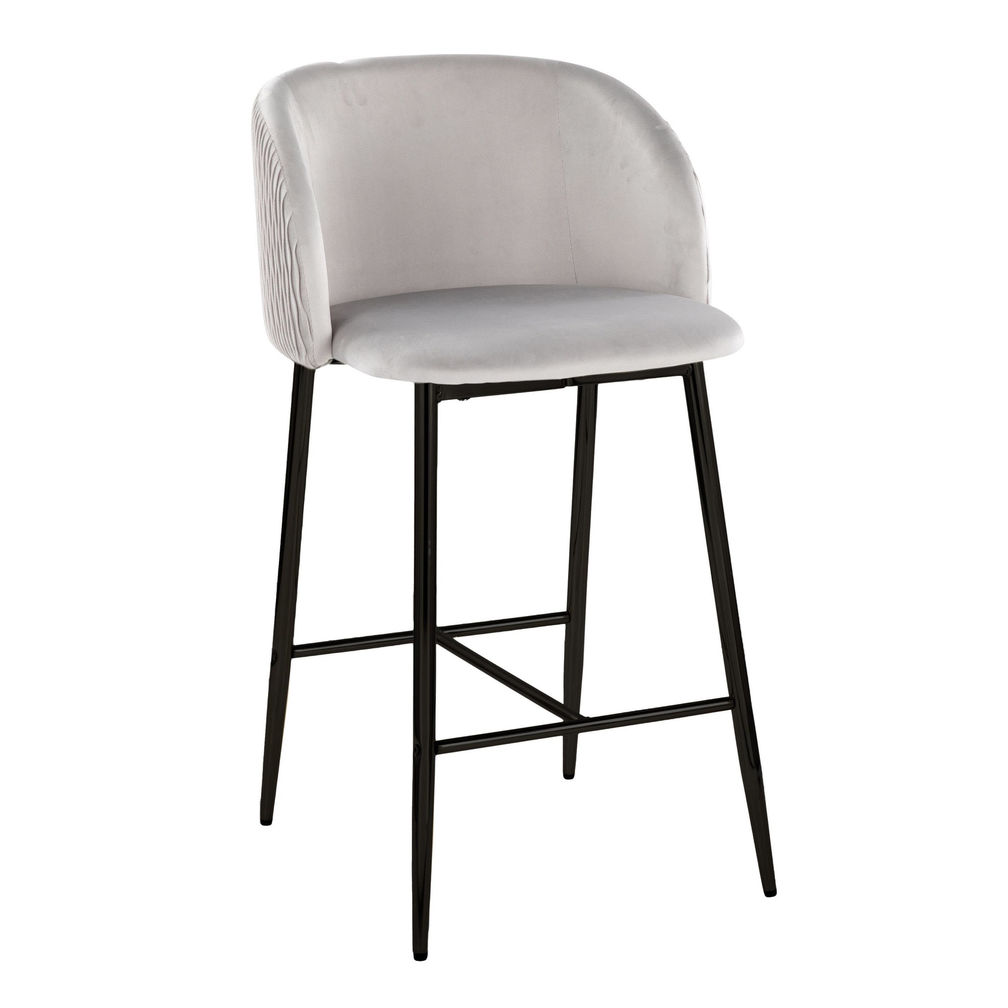 Fran Pleated Silver Velvet Black Metal Contemporary Counter Stools (Set of 2) 3 Fran Pleated Silver Velvet Black Metal Contemporary Counter Stools (Set of 2) - Image 3
