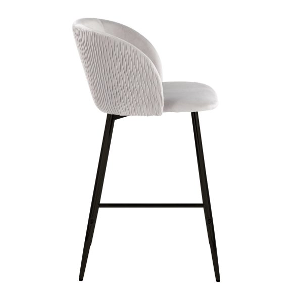 Fran Pleated Silver Velvet Black Metal Contemporary Counter Stools Set of 2 3