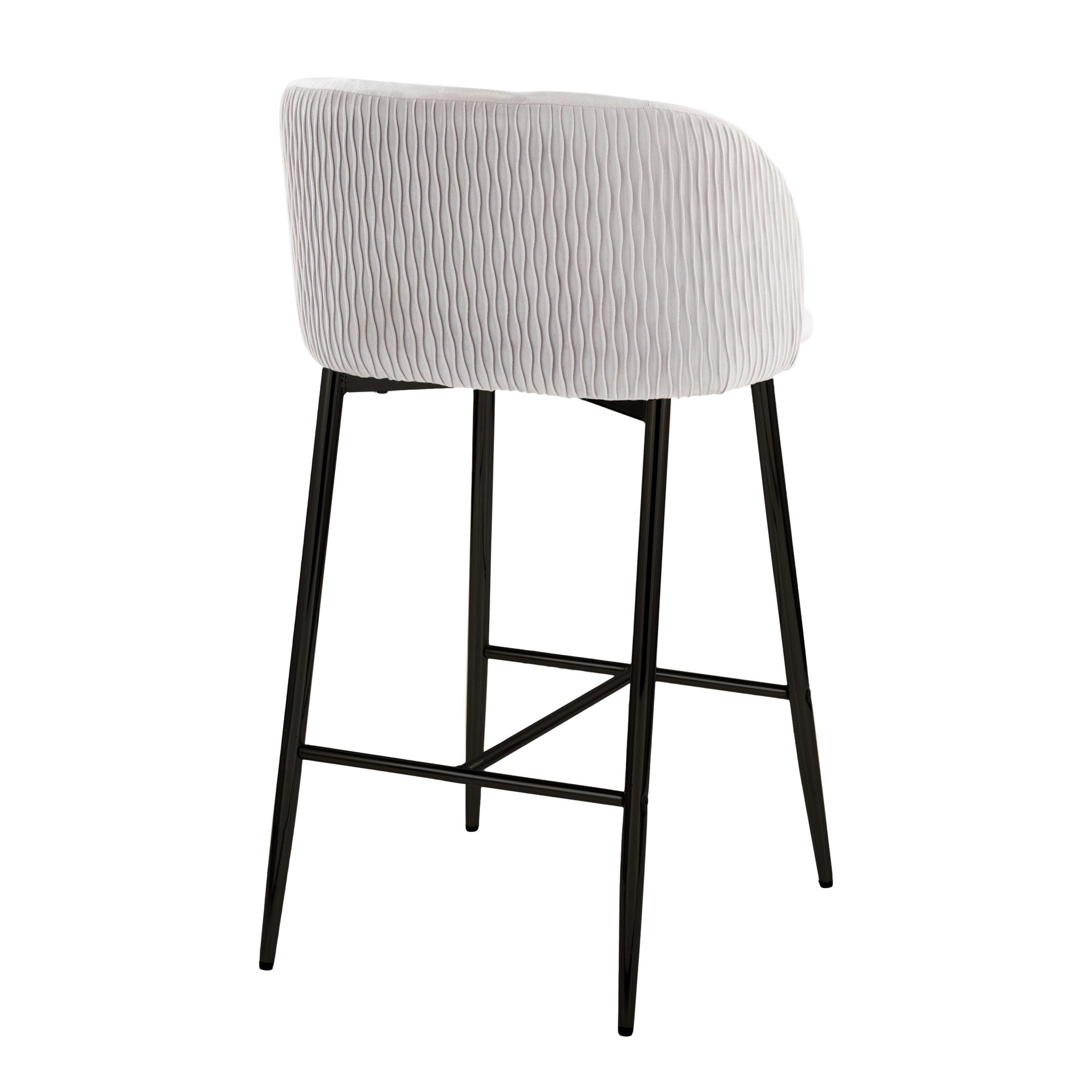 Fran Pleated Silver Velvet Black Metal Contemporary Counter Stools (Set of 2) 5 Fran Pleated Silver Velvet Black Metal Contemporary Counter Stools (Set of 2) - Image 5