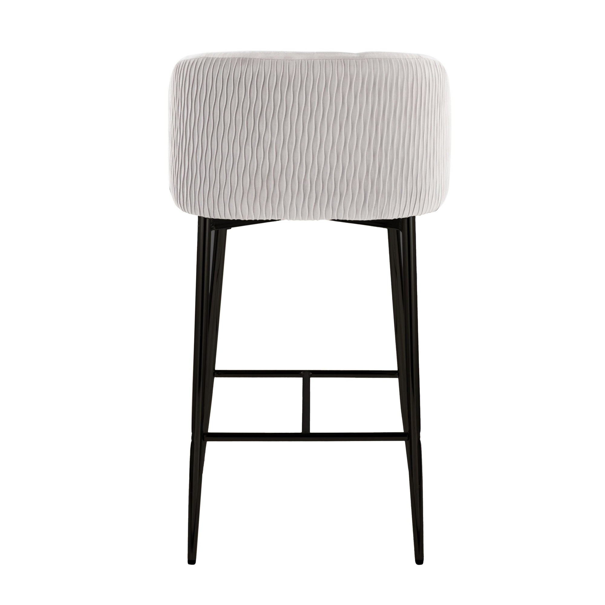 Fran Pleated Silver Velvet Black Metal Contemporary Counter Stools (Set of 2) 6 Fran Pleated Silver Velvet Black Metal Contemporary Counter Stools (Set of 2) - Image 6
