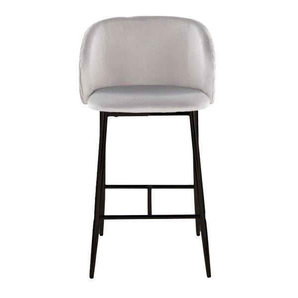 Fran Pleated Silver Velvet Black Metal Contemporary Counter Stools Set of 2 6