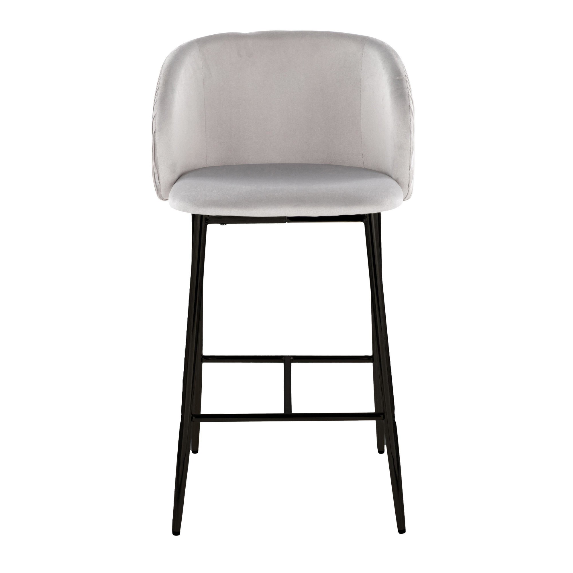 Fran Pleated Silver Velvet Black Metal Contemporary Counter Stools (Set of 2) 7 Fran Pleated Silver Velvet Black Metal Contemporary Counter Stools (Set of 2) - Image 7