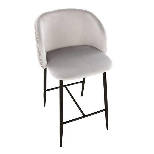 Fran Pleated Silver Velvet Black Metal Contemporary Counter Stools Set of 2 7