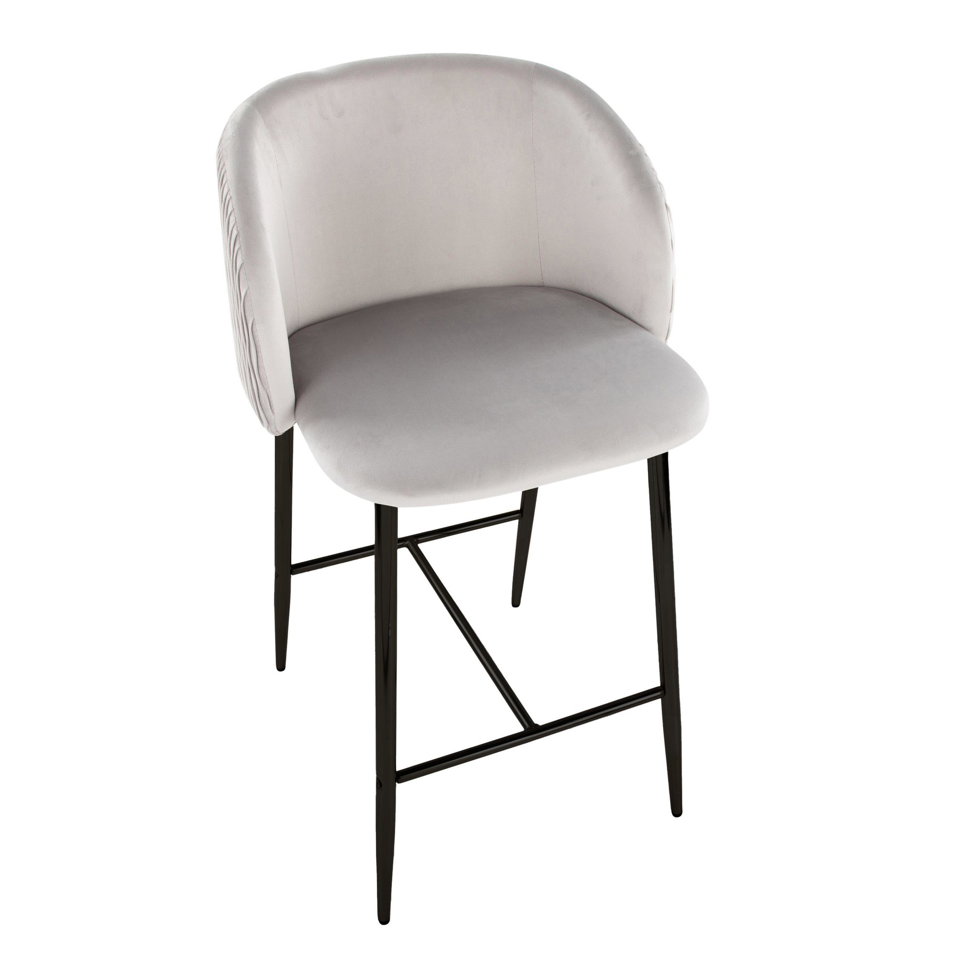 Fran Pleated Silver Velvet Black Metal Contemporary Counter Stools (Set of 2) 8 Fran Pleated Silver Velvet Black Metal Contemporary Counter Stools (Set of 2) - Image 8