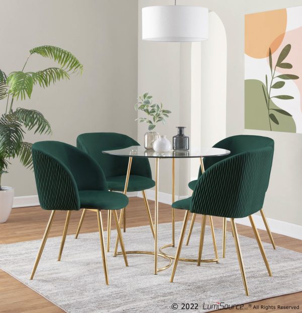 Fran Pleated Waves Emerald Green Velvet Contemporary Dining Chairs Set of 2