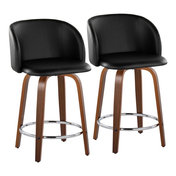 Fran Walnut Black Faux Leather Counter Stools Set of 2 2