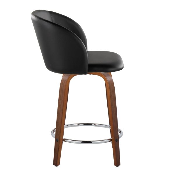Fran Walnut Black Faux Leather Counter Stools Set of 2 4