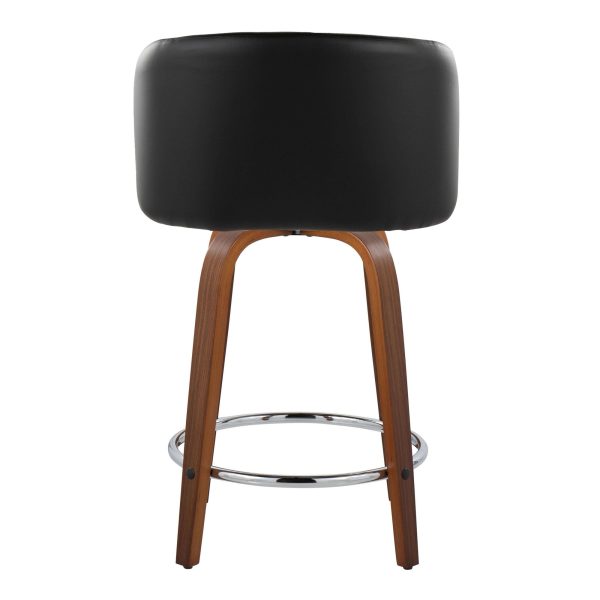 Fran Walnut Black Faux Leather Counter Stools Set of 2 6