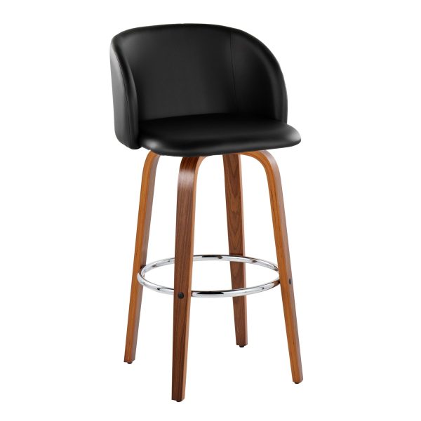 Fran Walnut Black Faux Leather Mid Century Barstool Set of 2 3