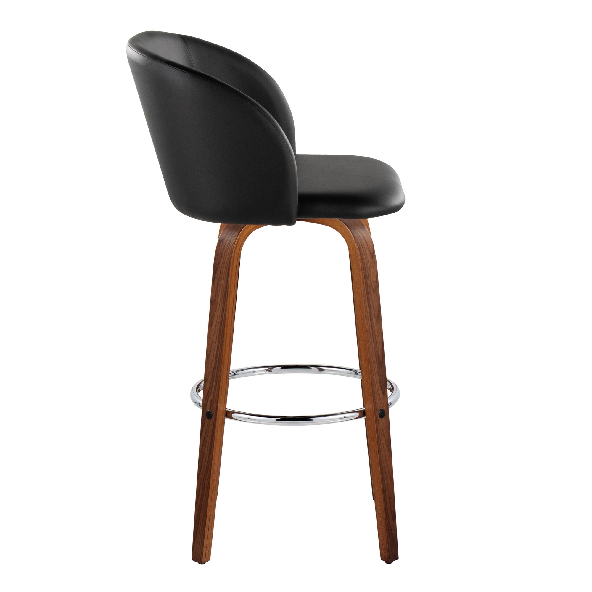 Fran Walnut Black Faux Leather Mid-Century Barstool (Set of 2) 5 Fran Walnut Black Faux Leather Mid-Century Barstool (Set of 2) - Image 5