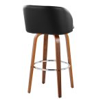 Fran Walnut Black Faux Leather Mid-Century Barstool (Set of 2) 16 Fran Walnut Black Faux Leather Mid-Century Barstool (Set of 2)