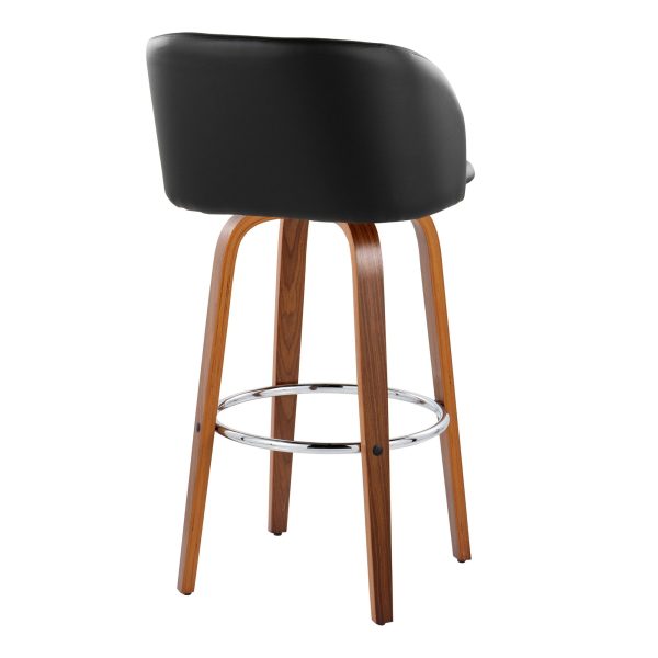 Fran Walnut Black Faux Leather Mid Century Barstool Set of 2 5