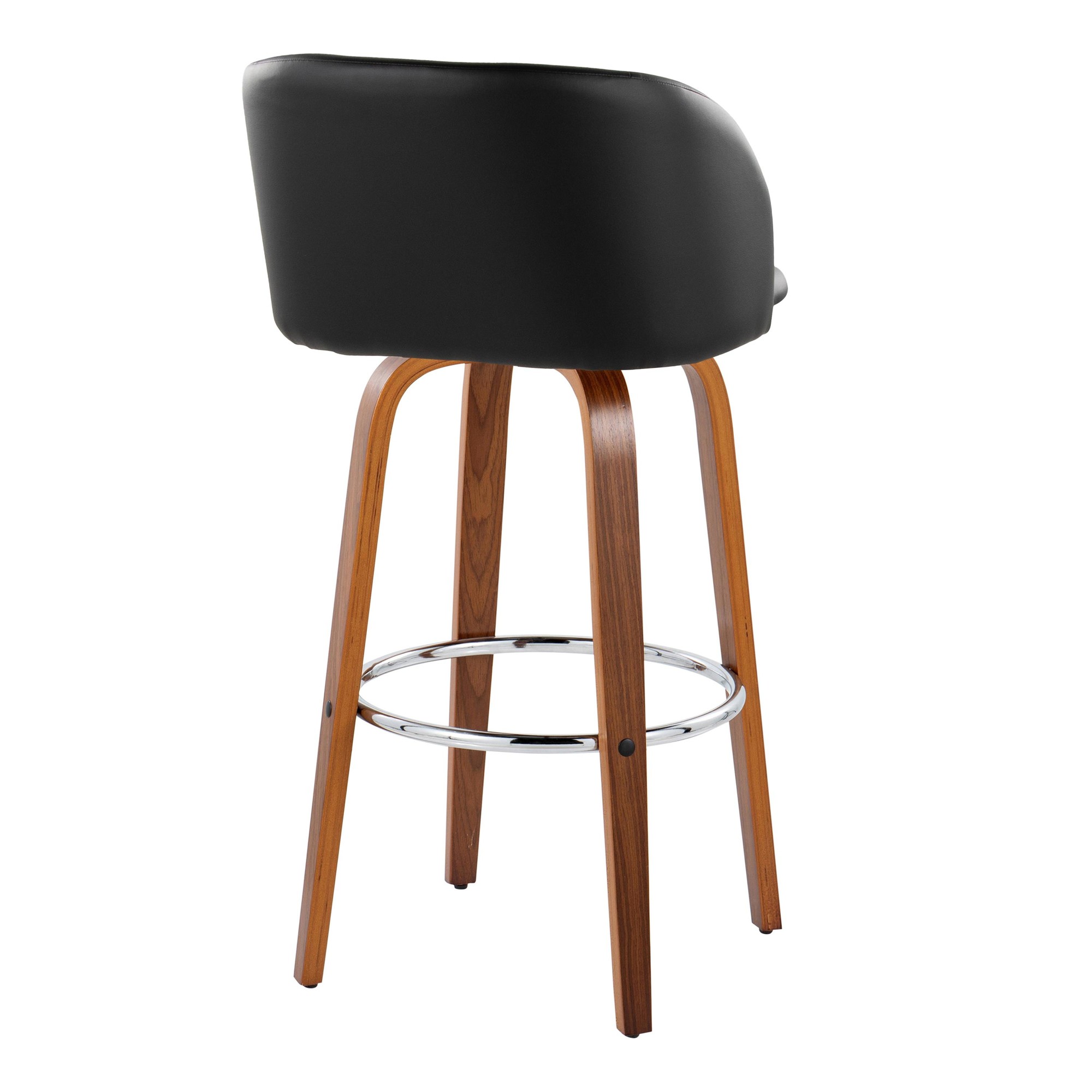 Fran Walnut Black Faux Leather Mid-Century Barstool (Set of 2) 6 Fran Walnut Black Faux Leather Mid-Century Barstool (Set of 2) - Image 6