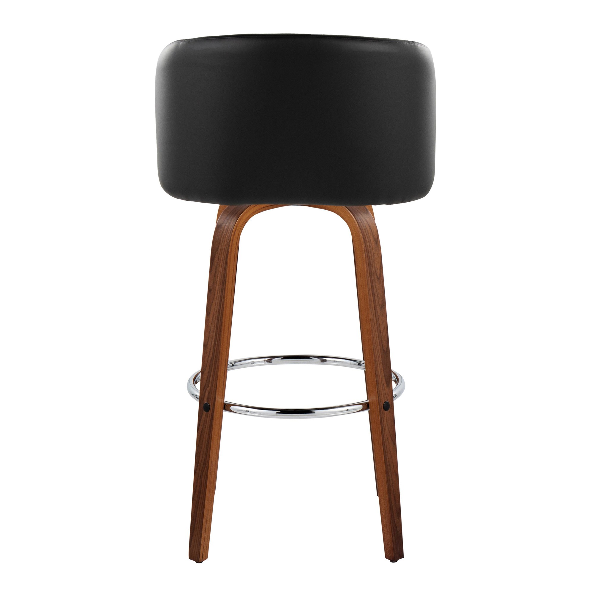 Fran Walnut Black Faux Leather Mid-Century Barstool (Set of 2) 7 Fran Walnut Black Faux Leather Mid-Century Barstool (Set of 2) - Image 7