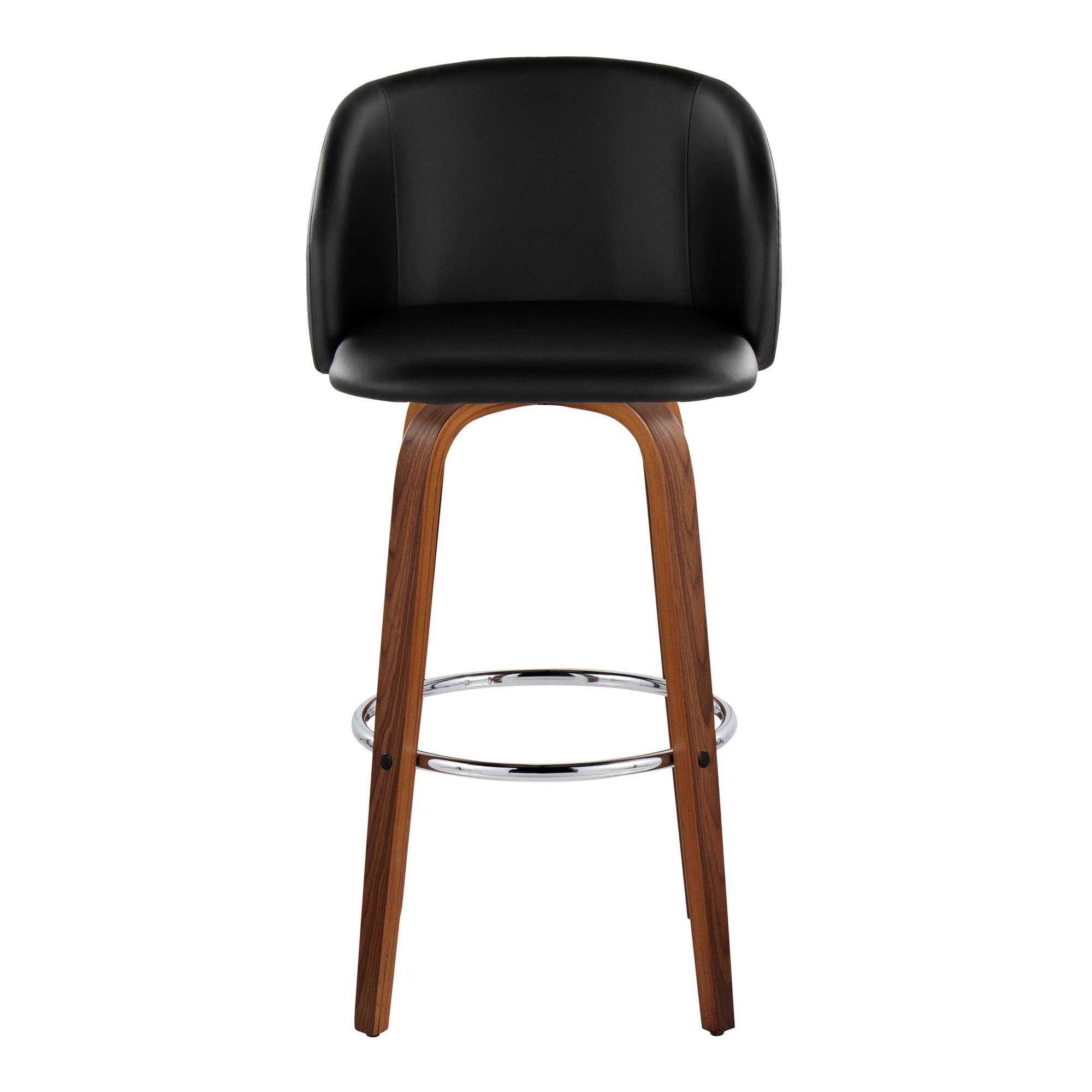 Fran Walnut Black Faux Leather Mid-Century Barstool (Set of 2) 8 Fran Walnut Black Faux Leather Mid-Century Barstool (Set of 2) - Image 8