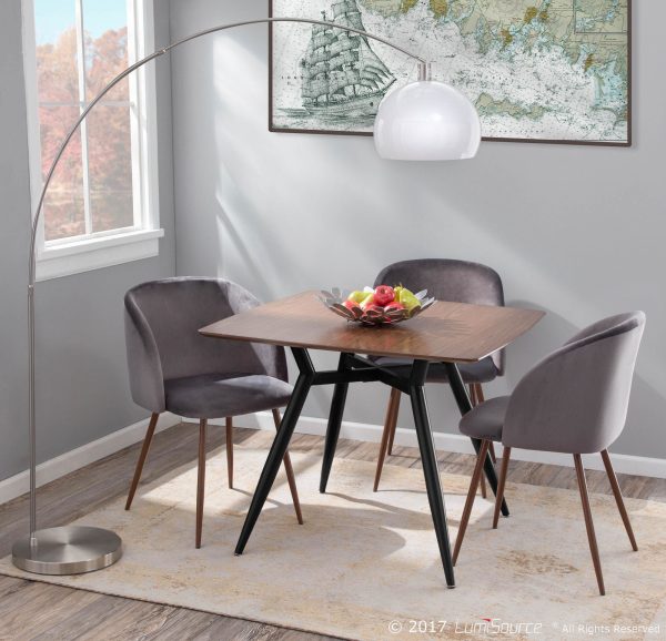 Fran Walnut Grey Velvet Contemporary Dining Chairs Set of 2 1