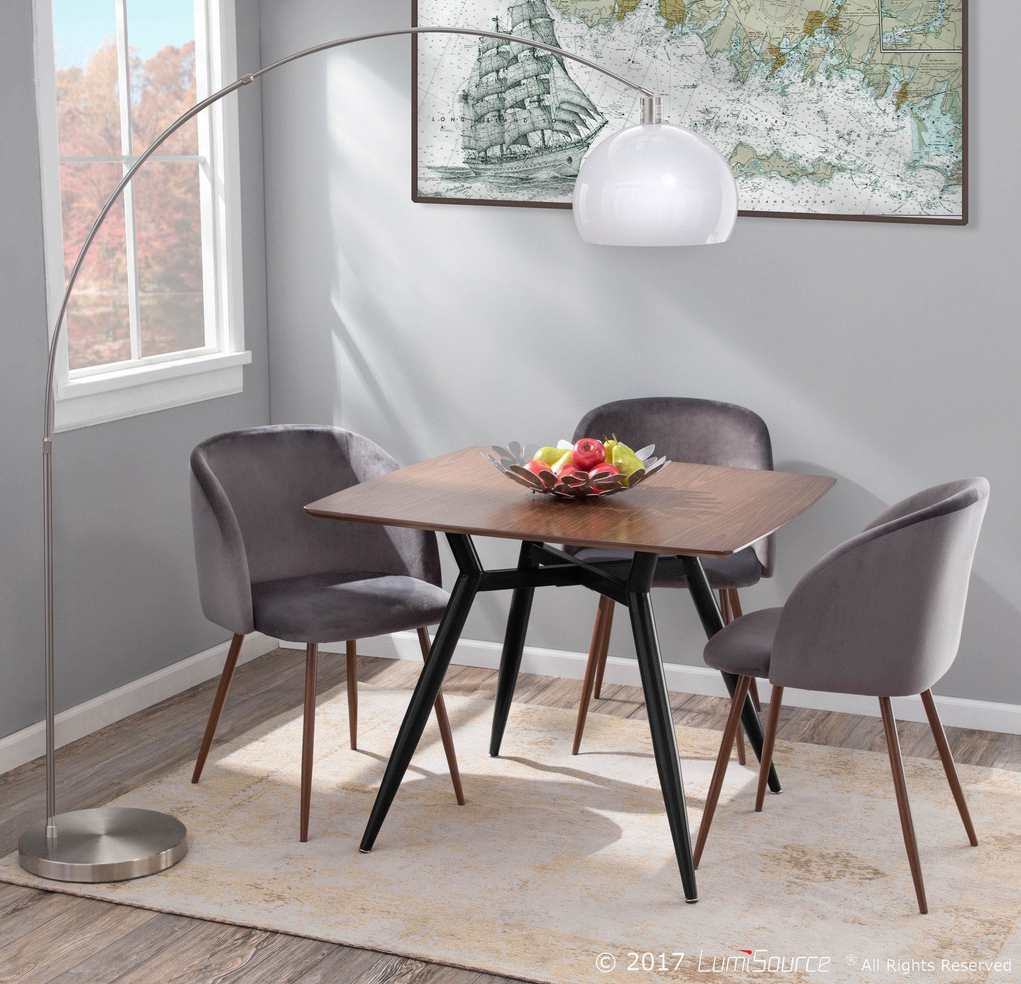 Fran Walnut Grey Velvet Contemporary Dining Chairs (Set of 2) 2 Fran Walnut Grey Velvet Contemporary Dining Chairs (Set of 2) - Image 2