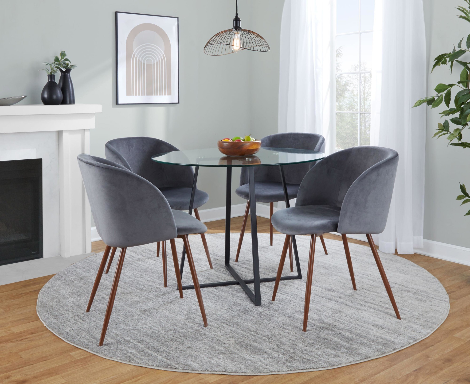 Fran Walnut Grey Velvet Contemporary Dining Chairs (Set of 2) 3 Fran Walnut Grey Velvet Contemporary Dining Chairs (Set of 2) - Image 3