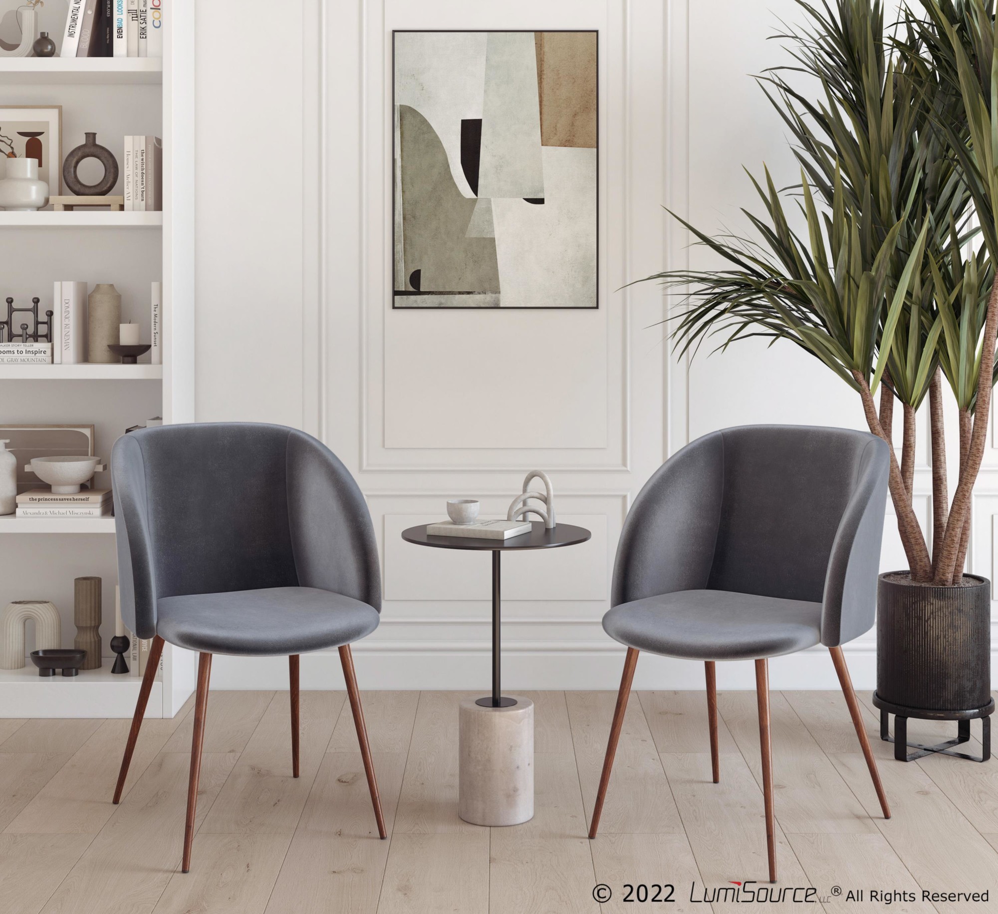 Fran Walnut Grey Velvet Contemporary Dining Chairs (Set of 2) 4 Fran Walnut Grey Velvet Contemporary Dining Chairs (Set of 2) - Image 4