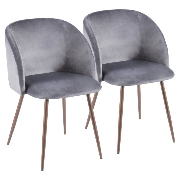 Fran Walnut Grey Velvet Contemporary Dining Chairs Set of 2 4