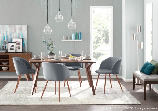 Fran Walnut Grey Velvet Contemporary Dining Chairs Set of 2
