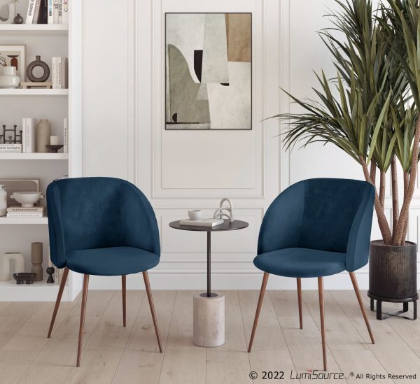 Fran Walnut and Blue Velvet Contemporary Dining Chairs Set of 2 1