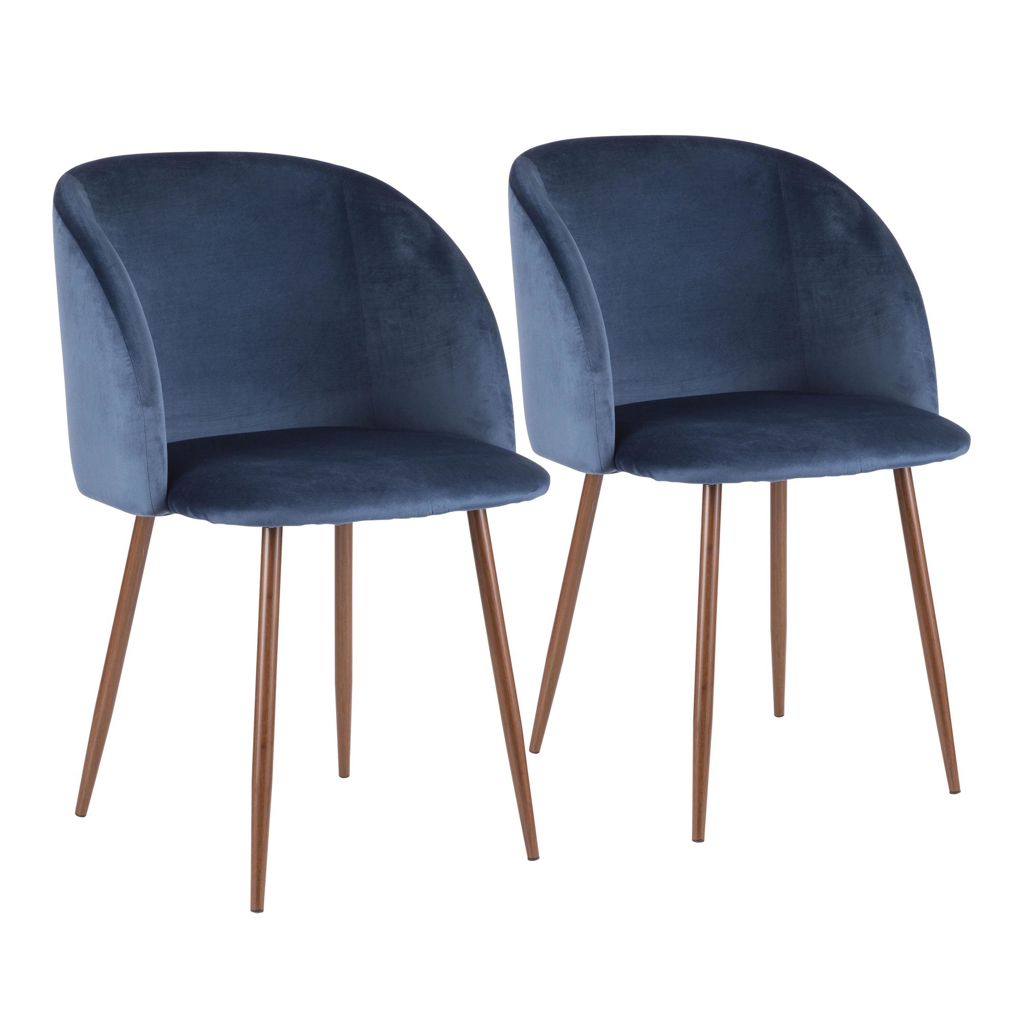Fran Walnut and Blue Velvet Contemporary Dining Chairs (Set of 2) 3 Fran Walnut and Blue Velvet Contemporary Dining Chairs (Set of 2) - Image 3