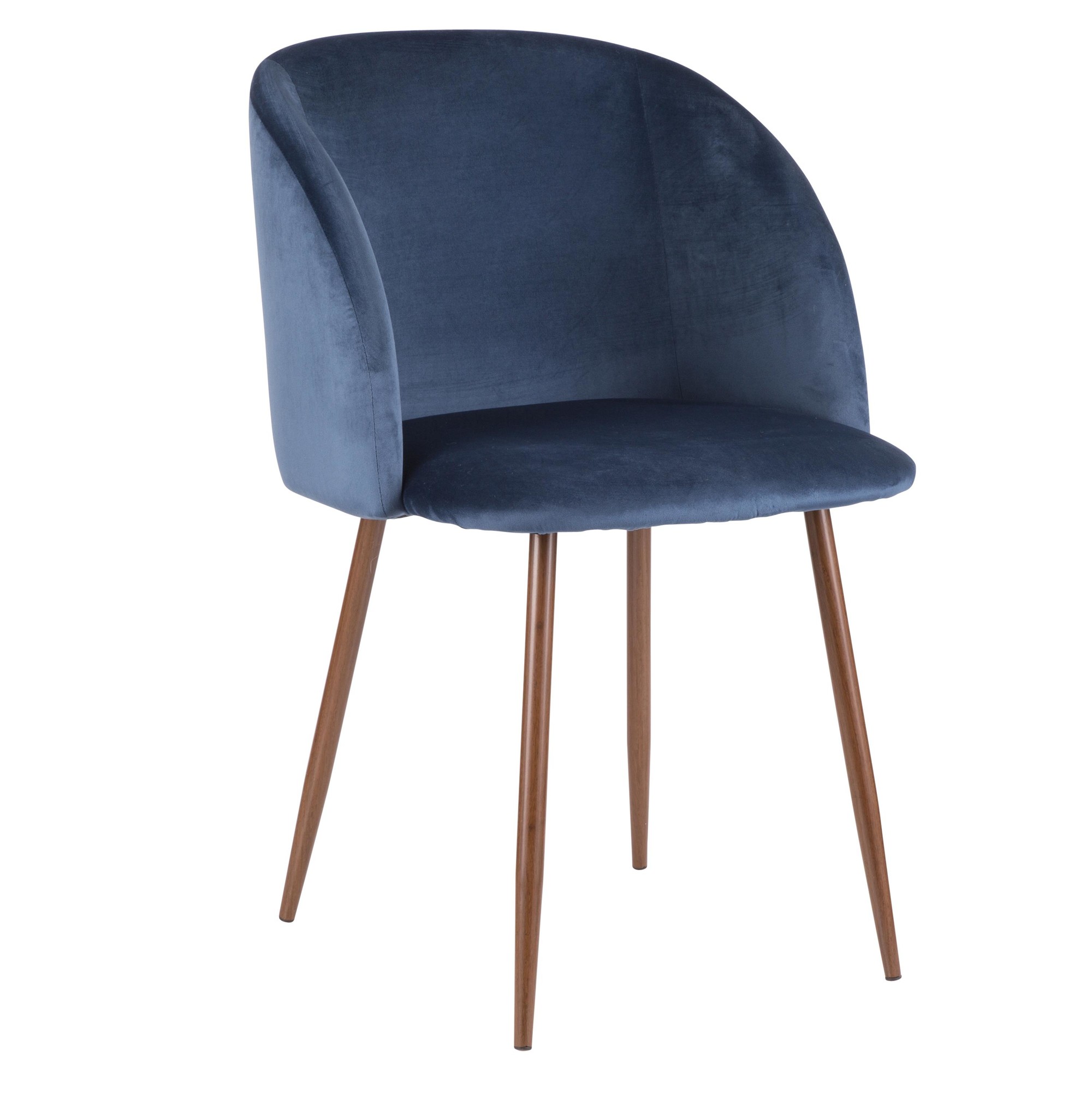 Fran Walnut and Blue Velvet Contemporary Dining Chairs (Set of 2) 4 Fran Walnut and Blue Velvet Contemporary Dining Chairs (Set of 2) - Image 4