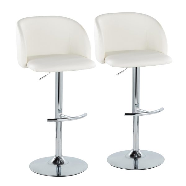 Fran White Faux Leather Chrome Contemporary Adjustable Barstools Set of 2 2