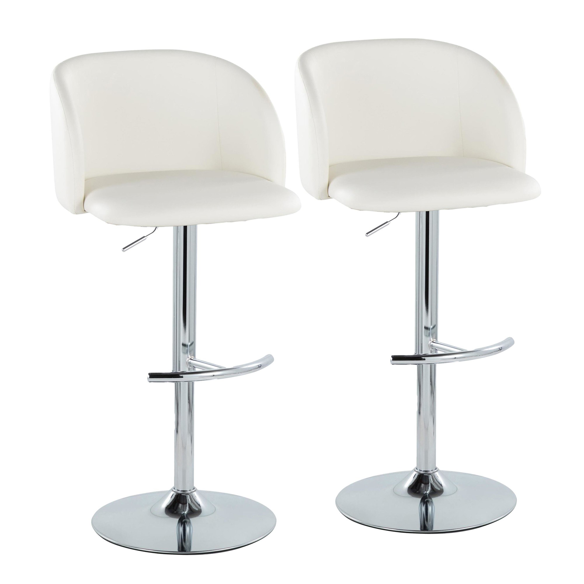 Fran White Faux Leather Chrome Contemporary Adjustable Barstools (Set of 2) 3 Fran White Faux Leather Chrome Contemporary Adjustable Barstools (Set of 2) - Image 3