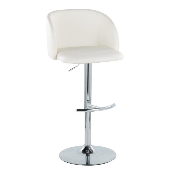 Fran White Faux Leather Chrome Contemporary Adjustable Barstools Set of 2 3
