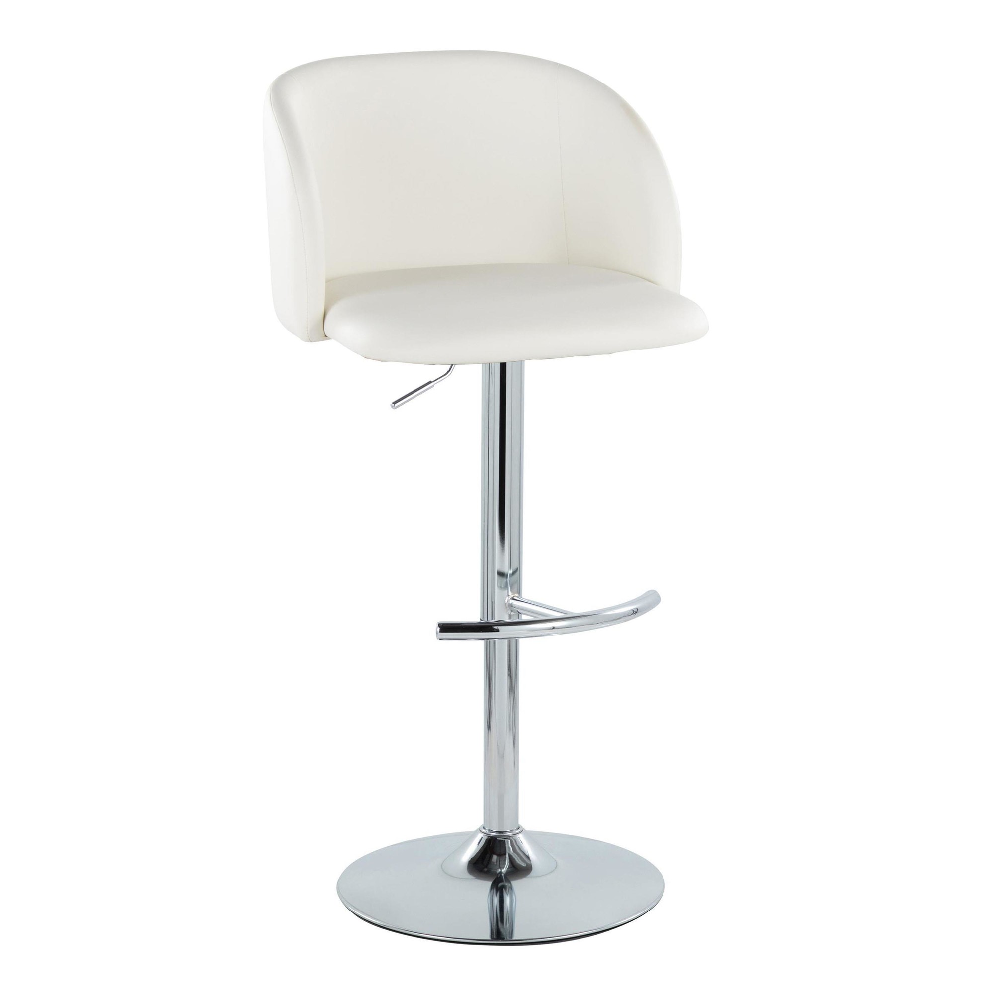 Fran White Faux Leather Chrome Contemporary Adjustable Barstools (Set of 2) 4 Fran White Faux Leather Chrome Contemporary Adjustable Barstools (Set of 2) - Image 4