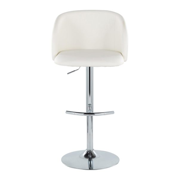 Fran White Faux Leather Chrome Contemporary Adjustable Barstools Set of 2 7