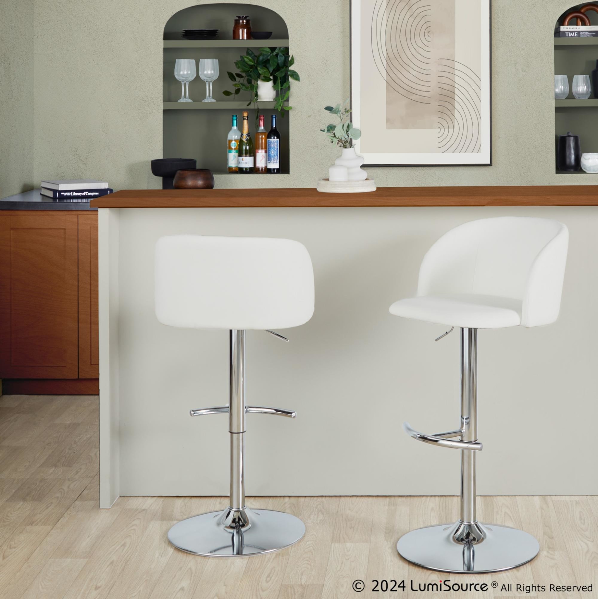 Fran White Faux Leather Chrome Contemporary Adjustable Barstools (Set of 2) 1 Fran White Faux Leather Chrome Contemporary Adjustable Barstools (Set of 2)