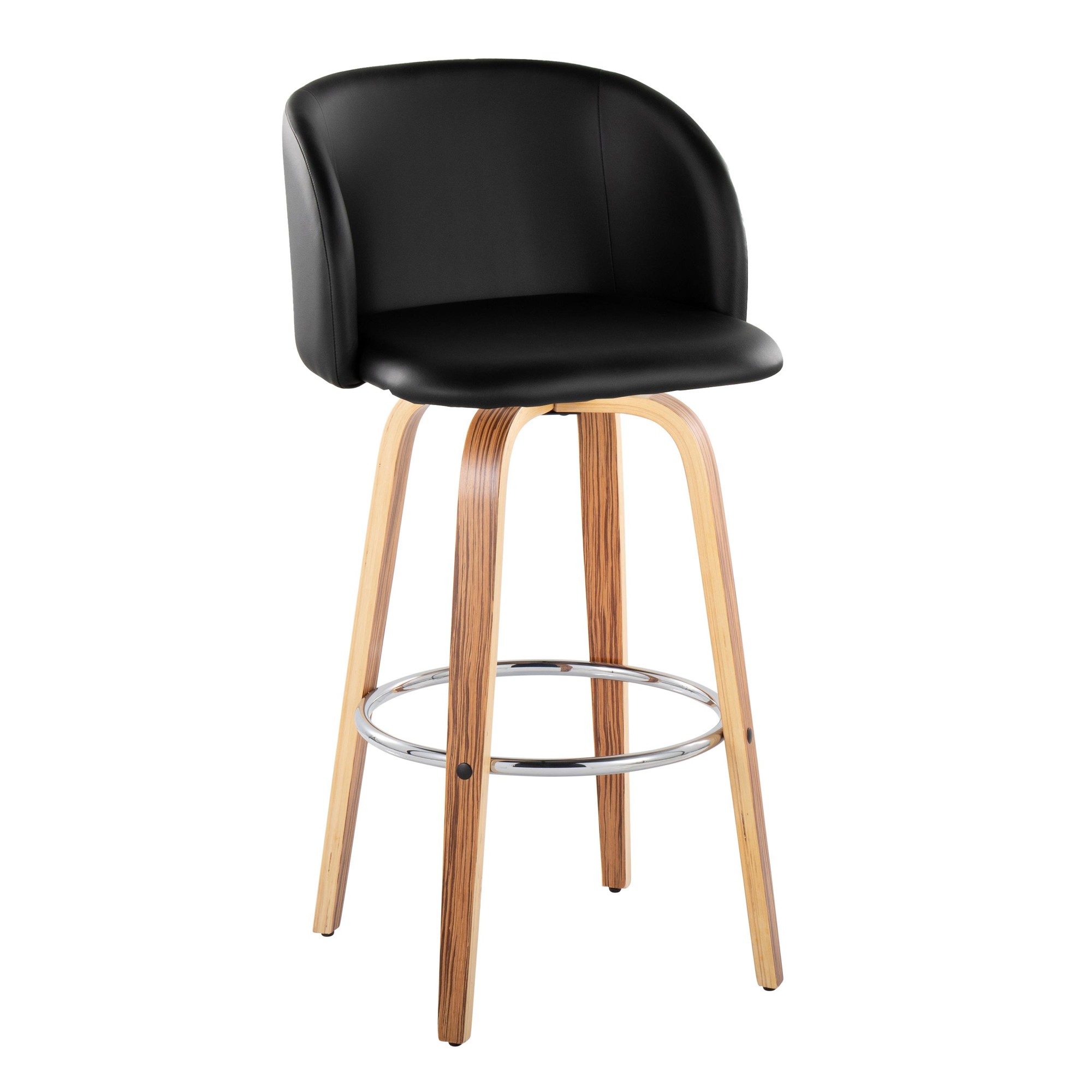 Fran Zebra Wood Black Faux Leather Swivel Barstool 29 (Set of 2) 4 Fran Zebra Wood Black Faux Leather Swivel Barstool 29 (Set of 2) - Image 4