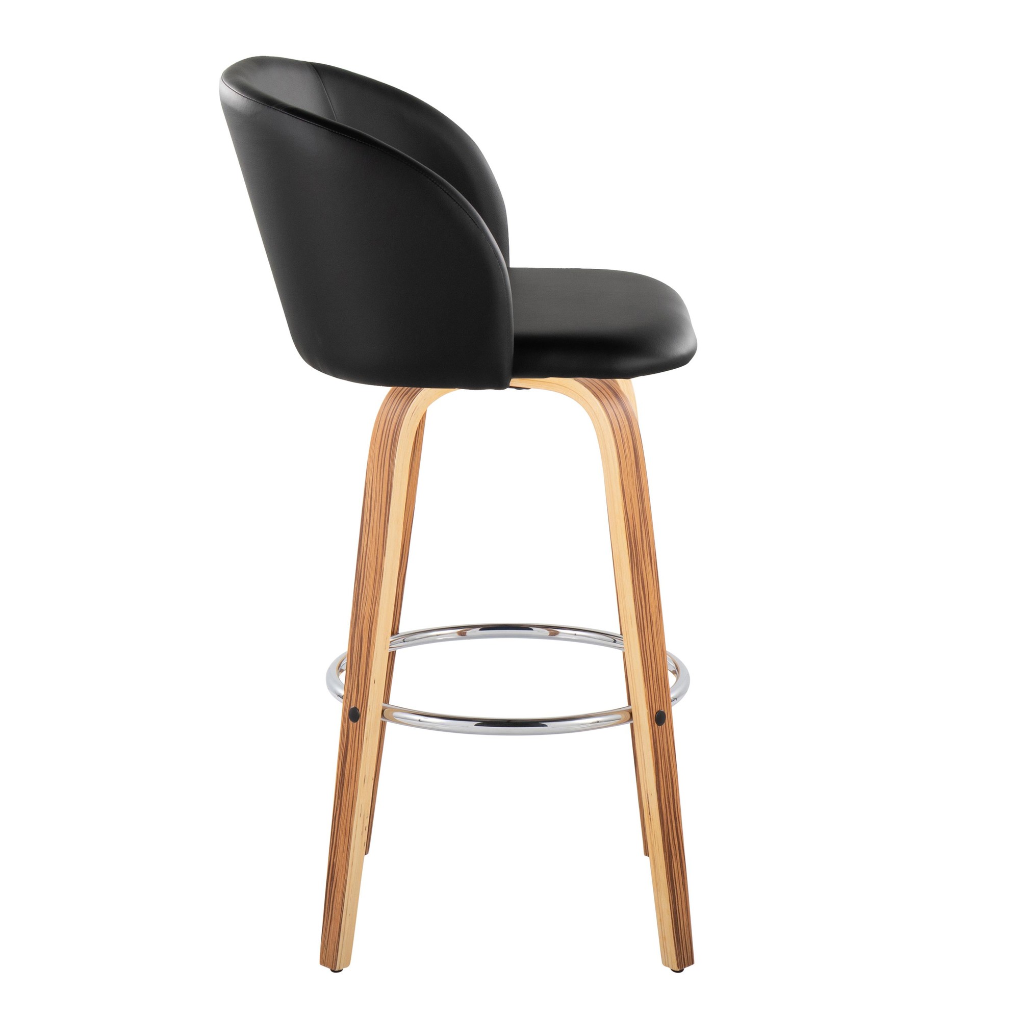 Fran Zebra Wood Black Faux Leather Swivel Barstool 29 (Set of 2) 5 Fran Zebra Wood Black Faux Leather Swivel Barstool 29 (Set of 2) - Image 5