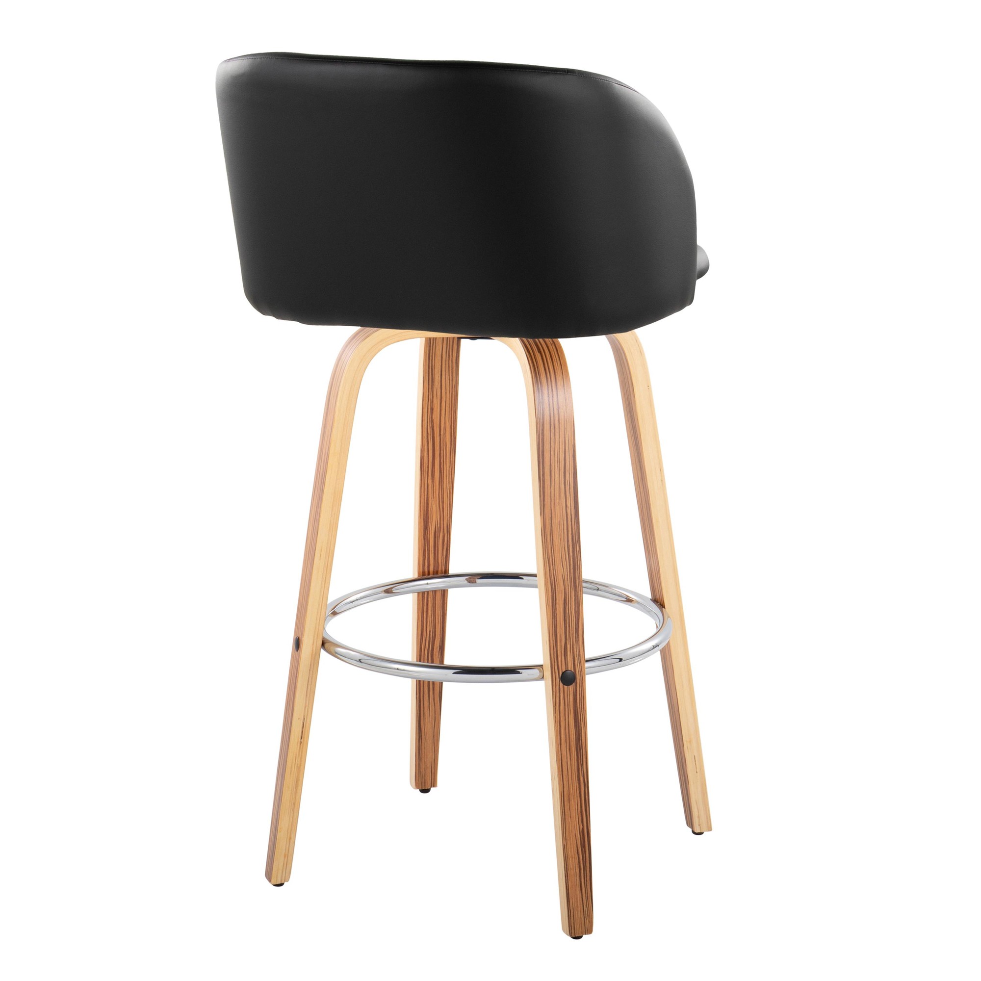 Fran Zebra Wood Black Faux Leather Swivel Barstool 29 (Set of 2) 6 Fran Zebra Wood Black Faux Leather Swivel Barstool 29 (Set of 2) - Image 6