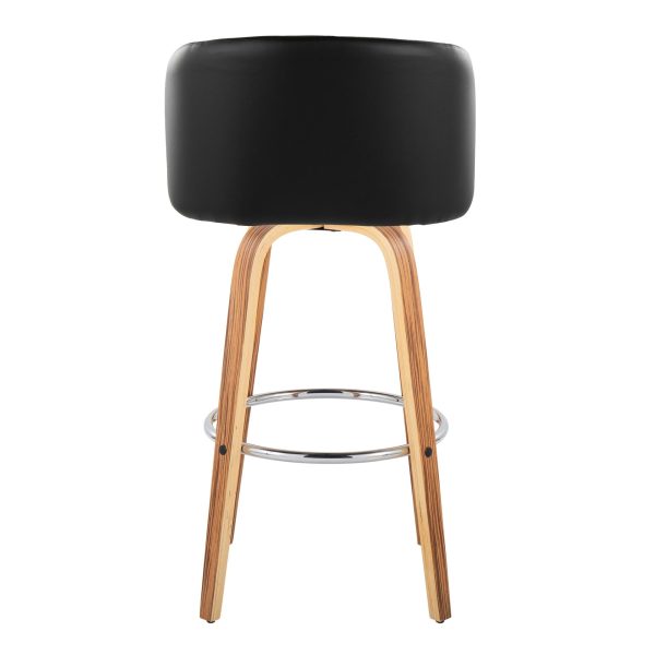 Fran Zebra Wood Black Faux Leather Swivel Barstool 29 Set of 2 6