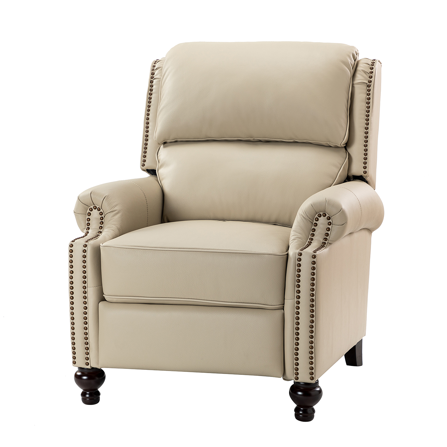 Franco Beige Genuine Leather Mid-Century Modern Nailhead Trim Recliner 2 Franco Beige Genuine Leather Mid-Century Modern Nailhead Trim Recliner - Image 2