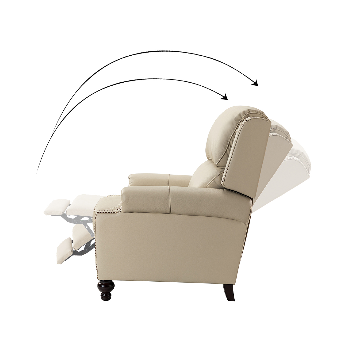 Franco Beige Genuine Leather Mid-Century Modern Nailhead Trim Recliner 3 Franco Beige Genuine Leather Mid-Century Modern Nailhead Trim Recliner - Image 3