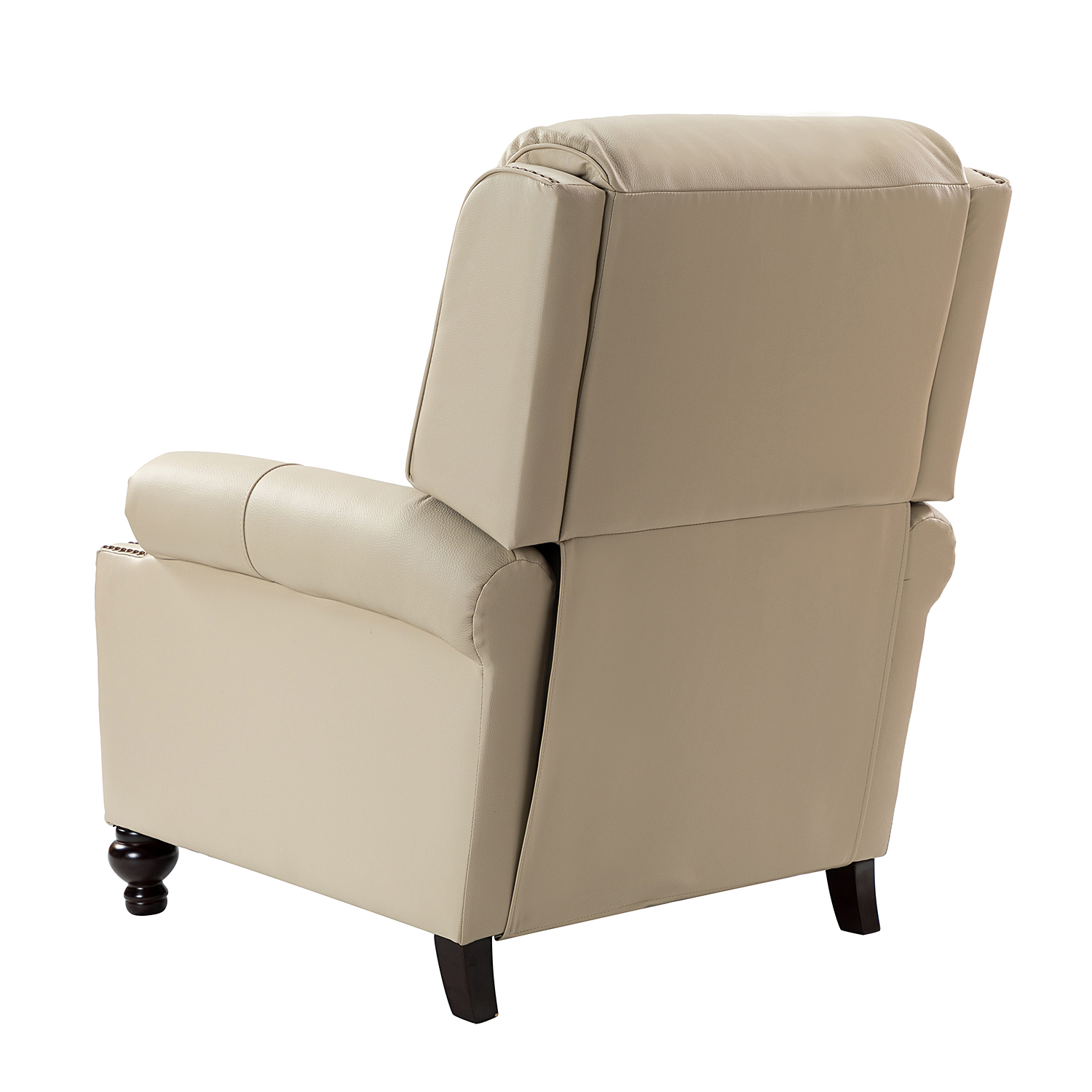 Franco Beige Genuine Leather Mid-Century Modern Nailhead Trim Recliner 4 Franco Beige Genuine Leather Mid-Century Modern Nailhead Trim Recliner - Image 4